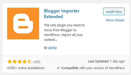 Installing and activating Blogger Importer Extended