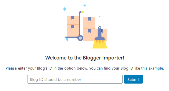 The Blogger Importer welcome screen