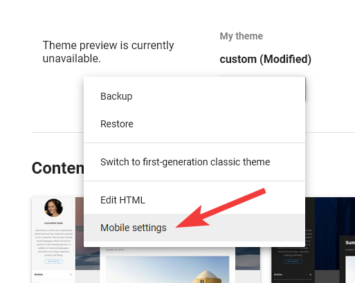 The Mobile settings option in Blogger’s theme menu